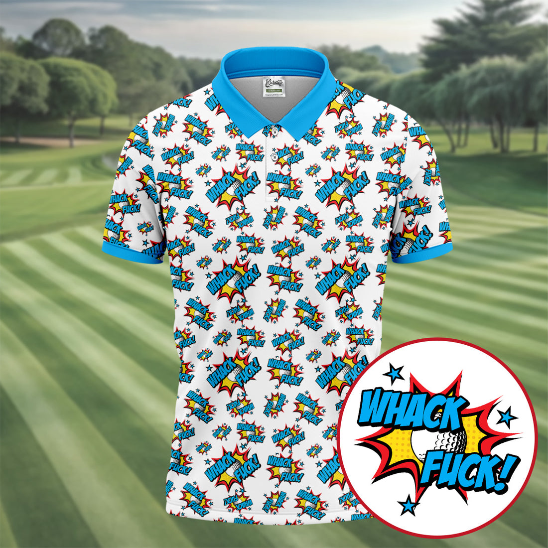 Funny Whack F*ck Comic Golf Ball Polo Shirt, Mens Golf Shirts, Golf Apparel For Men