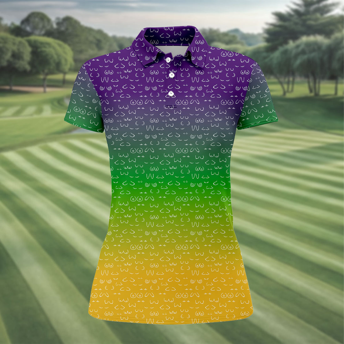Purple Green Gold Ombre Color Mardi Gras Golf Shirt, Women's Golf Tops, Golf Gifts For Women, Ladies Golf Shirts