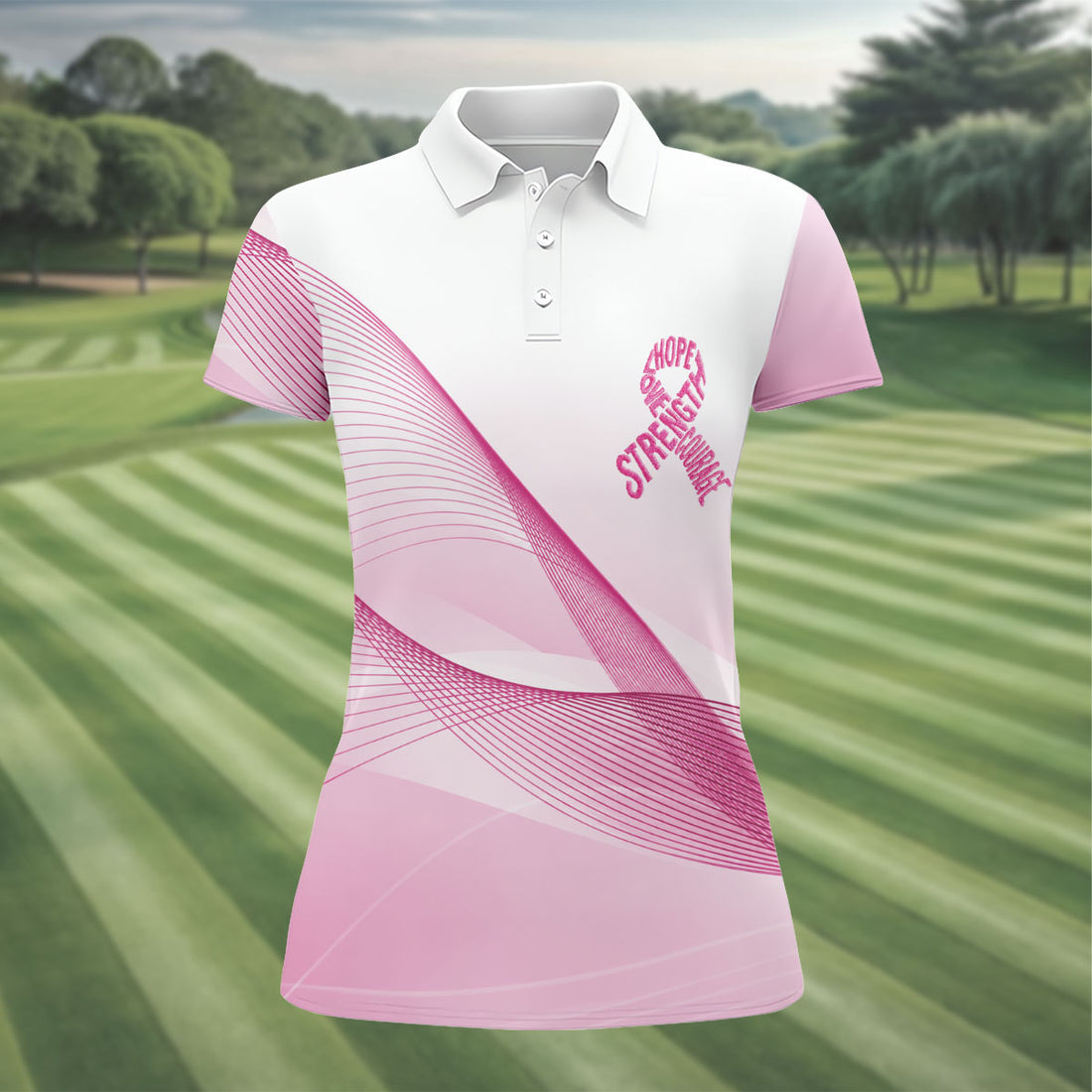 Hope Strength Courage Breast Cancer Polo Shirt, Golf Tops For Women, Printed Golf Shirt