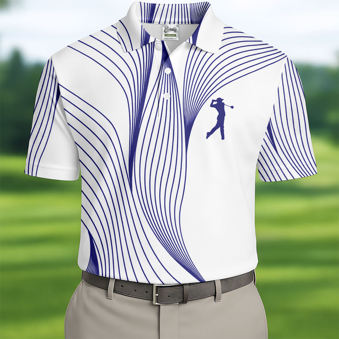 Geometric Line Wavy Line Purple And White Golf Shirts For Men, Men's Golf Shirt, Polo Shirts For Men