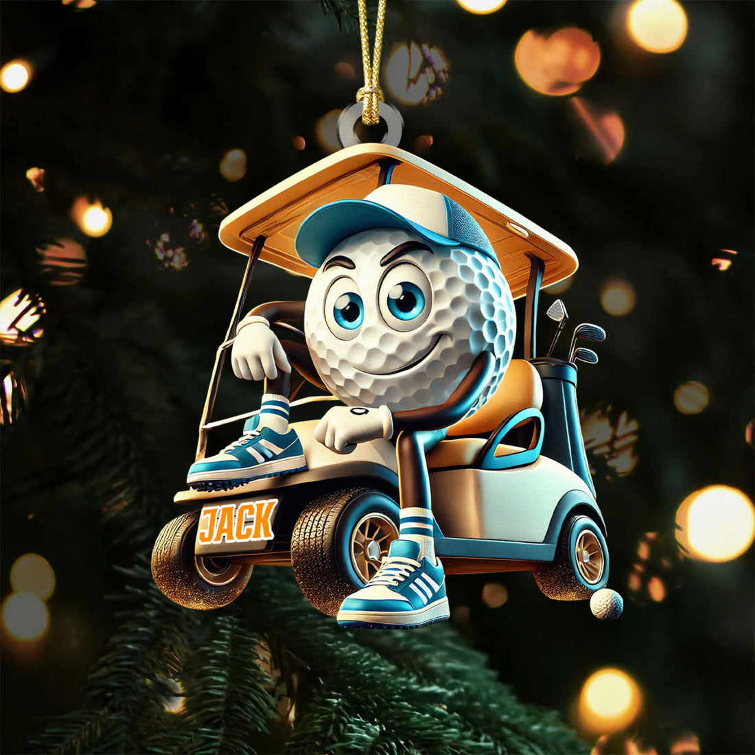 Blue Golf Ball Driving Golf Cart Acrylic Ornament, Golf Xmas Ornaments, Golf Christmas Gifts, Cool Golf Gift