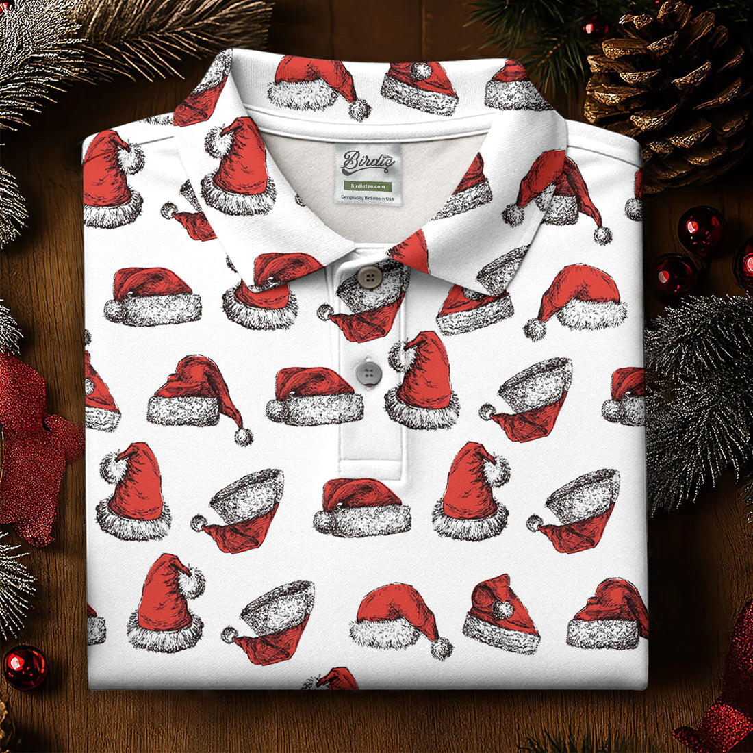 Santa Hat Pattern Christmas White Golf Tops For Women, Christmas Golf Shirt, Ladies Golf Apparel
