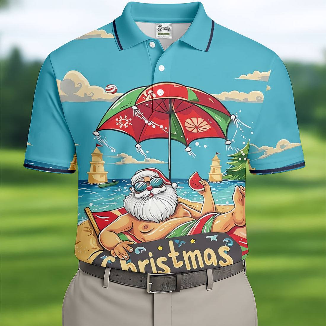 Christmas In July Santa Beach Christmas Golf Shirt, Men's Golf Shirt, Hawaiian Golf Shirt, Printed Golf Shirts