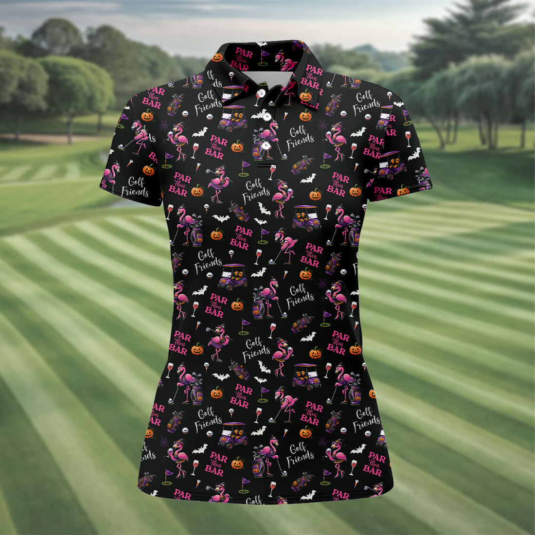 Black Par Then Bar Flamingo Halloween Shirt, Ladies Golf Shirt, Golf Polo For Women