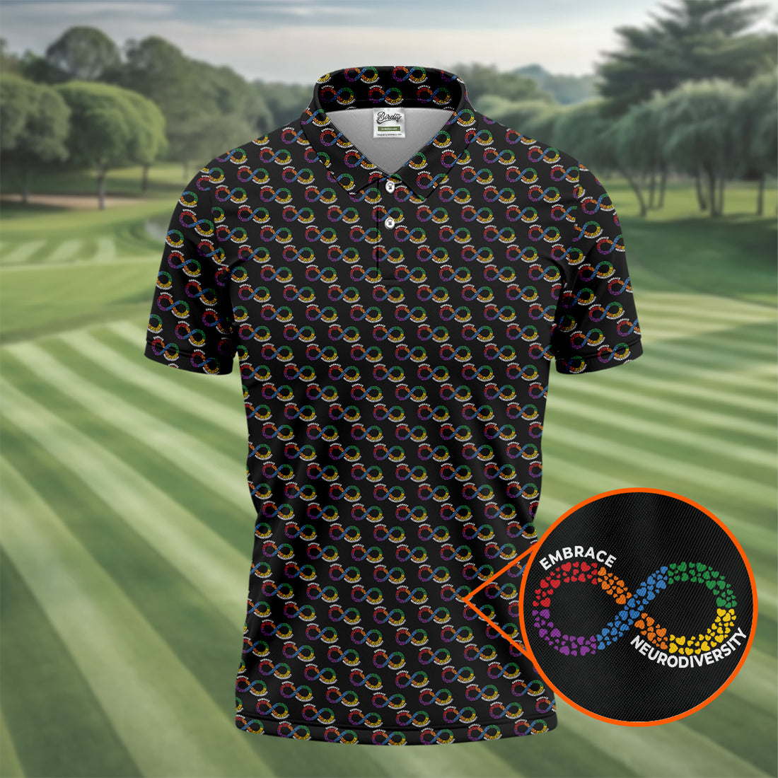 Embrace Neurodiversity Rainbow Infinity Symbol Autism Awareness Black Golf Shirt, Golf Shirts For Men