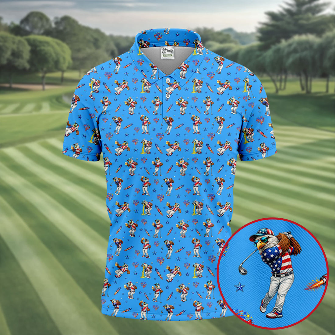 Patriotic Eagle Golf And Beer Funny 4th Of July Blue Golf Shirt, 250th Anniversary Golf Shirts For Men