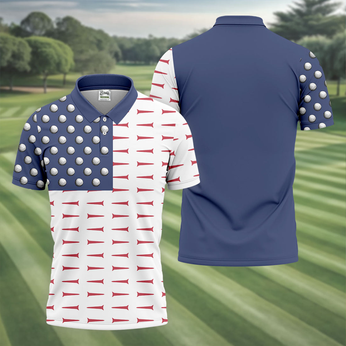 American Flag Men's Golf Polo Shirt, Men's 4th Of July Shirts, USA Golf Shirt, Gifts For Golfing Dad