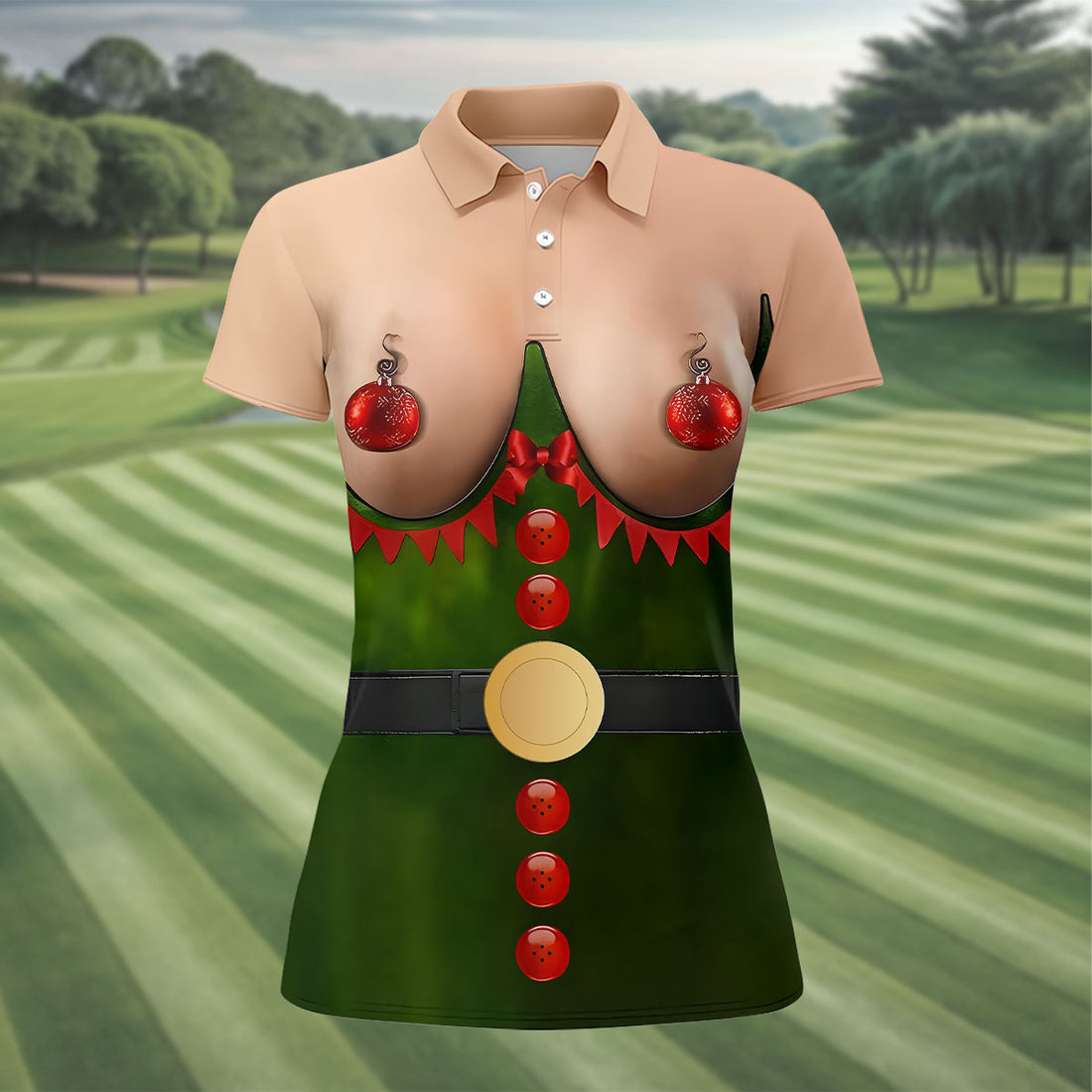 Funny Naughty Elf Costume Women's Golf Shirt, Christmas Shirts For Women, Christmas Golf Shirt