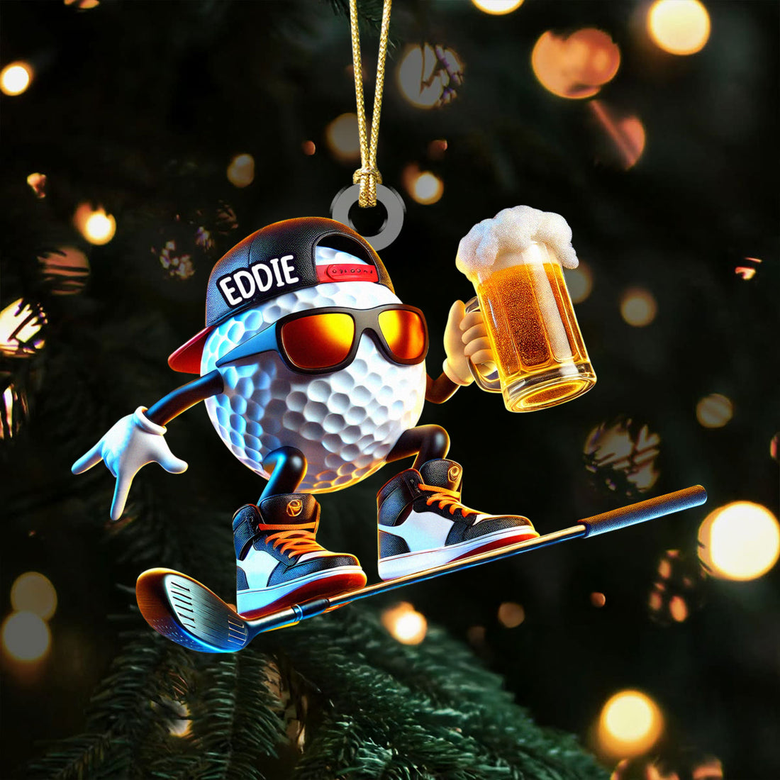 Golf And Beer Cool Golf Ball Acrylic Ornament, Golf Xmas Ornaments, Golf Christmas Gifts, Cool Golf Gift