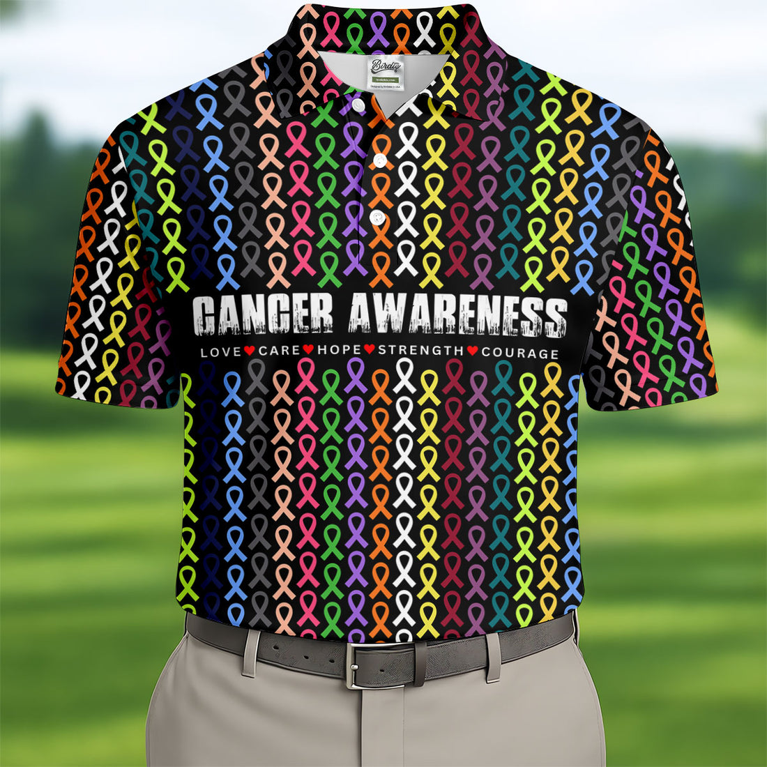 Multicolor Ribbon Cancer Awareness Polo Shirt, Men's Golf Shirt, Mens Golf Apparel