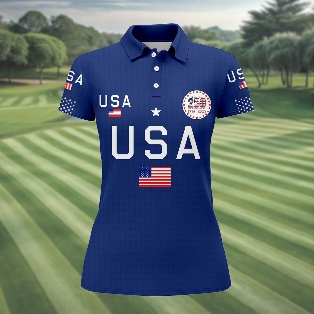 Free For 250 Years Patriotic Golf Shirt, 4th Of July Golf Shirt, 250th Anniversary Women Golf Top