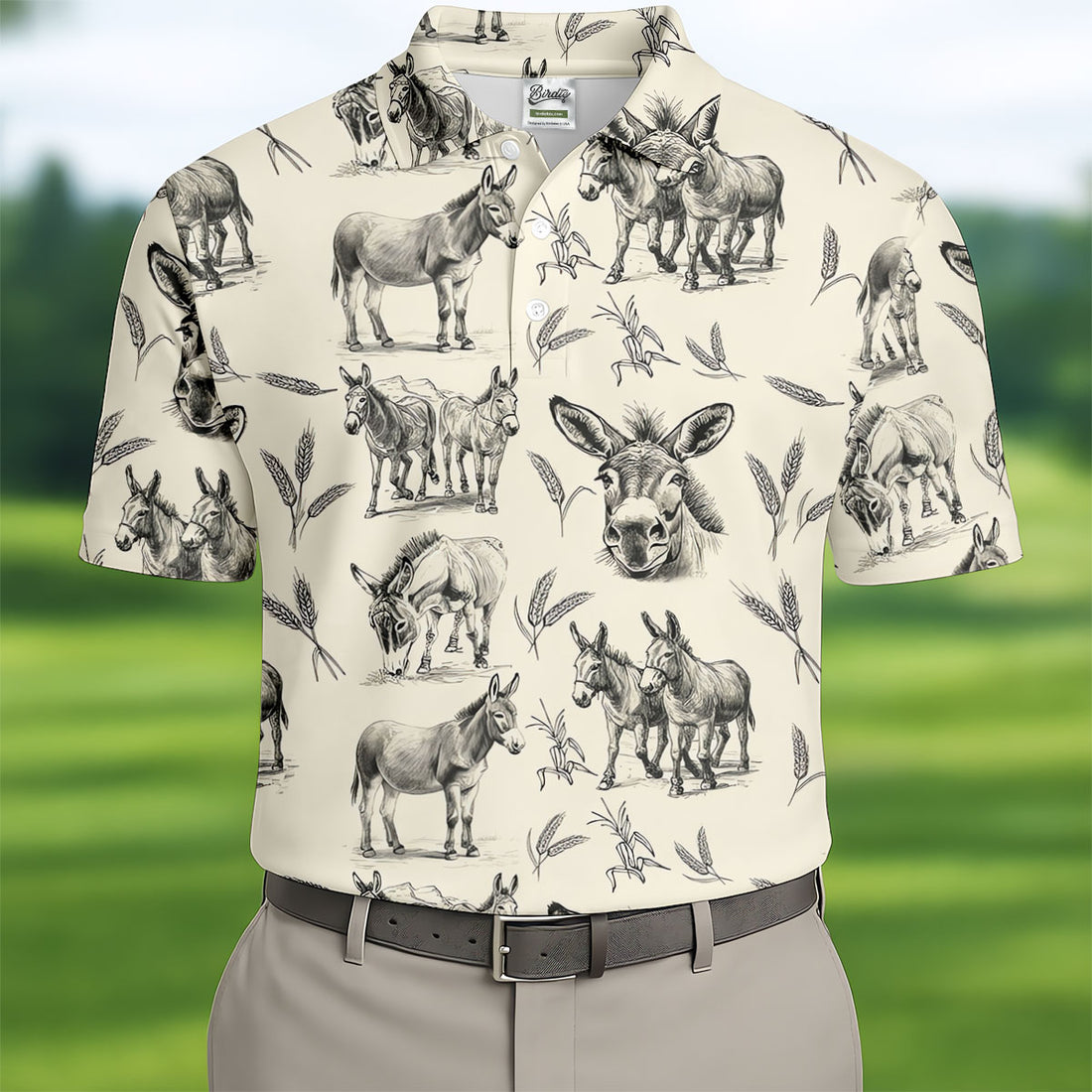 Vintage Donkey Sketch Pattern Hawaiian Golf Polo Shirt, Hawaiian Golf Shirt, Golf Shirts For Men
