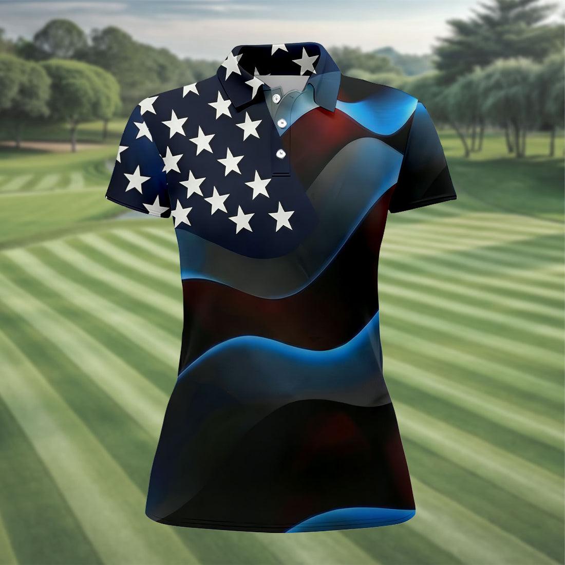 Patriotic American Flag 250th Anniversary Women's Golf Tops, Ladies Golf Shirts, Women's Polo Shirt