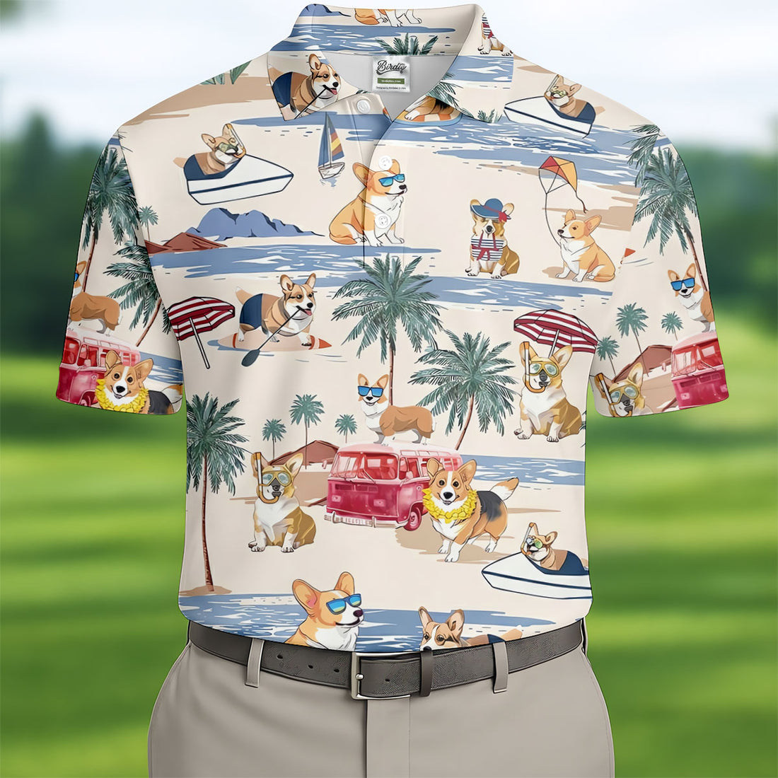 Cute Corgi Beach Vacation Tropical Golf Polo Shirt, Hawaiian Golf Shirt, Golf Shirts For Men