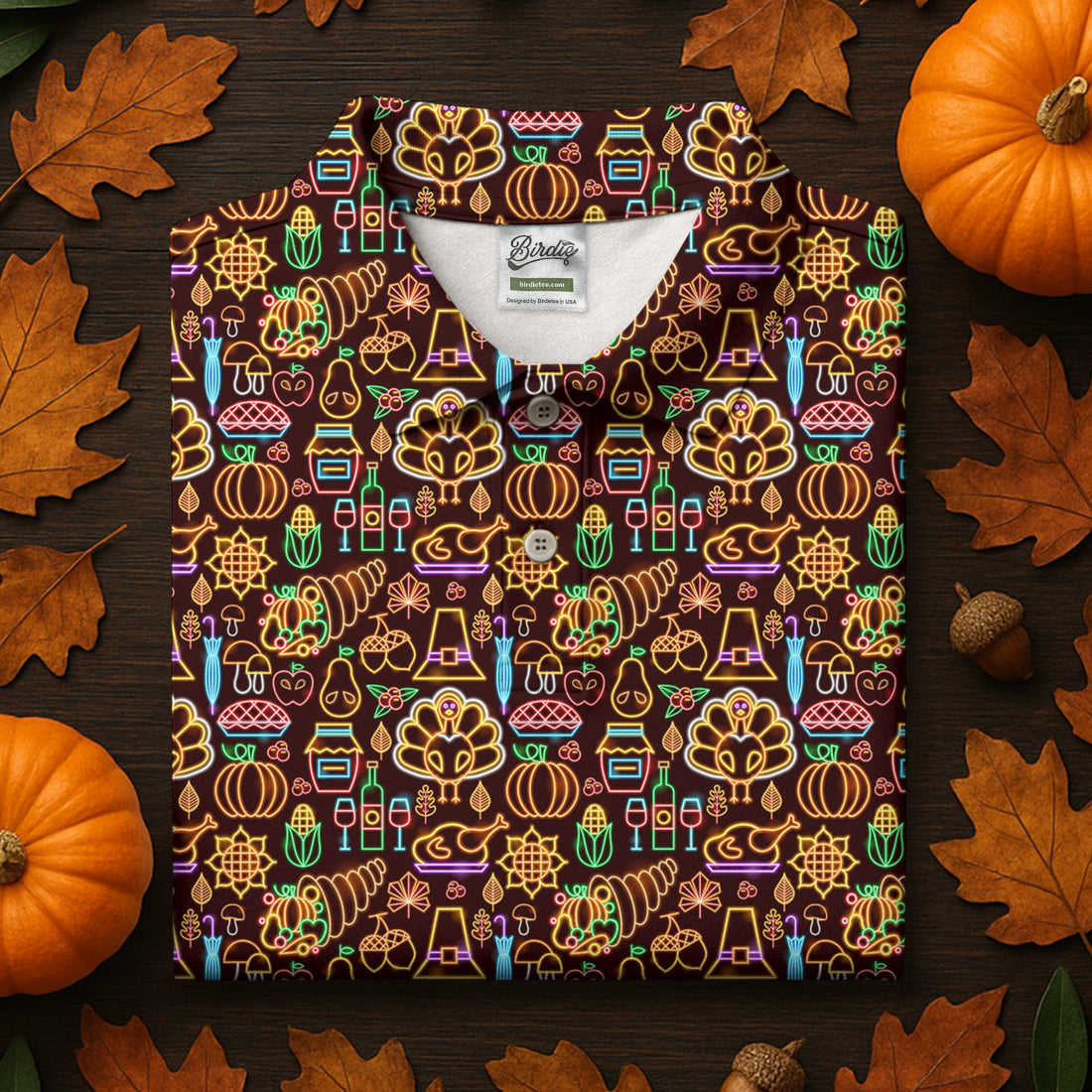 Thanksgiving Party Neon Print Women Golf Top, Ladies Golf Polos, Golf Gifts For Women