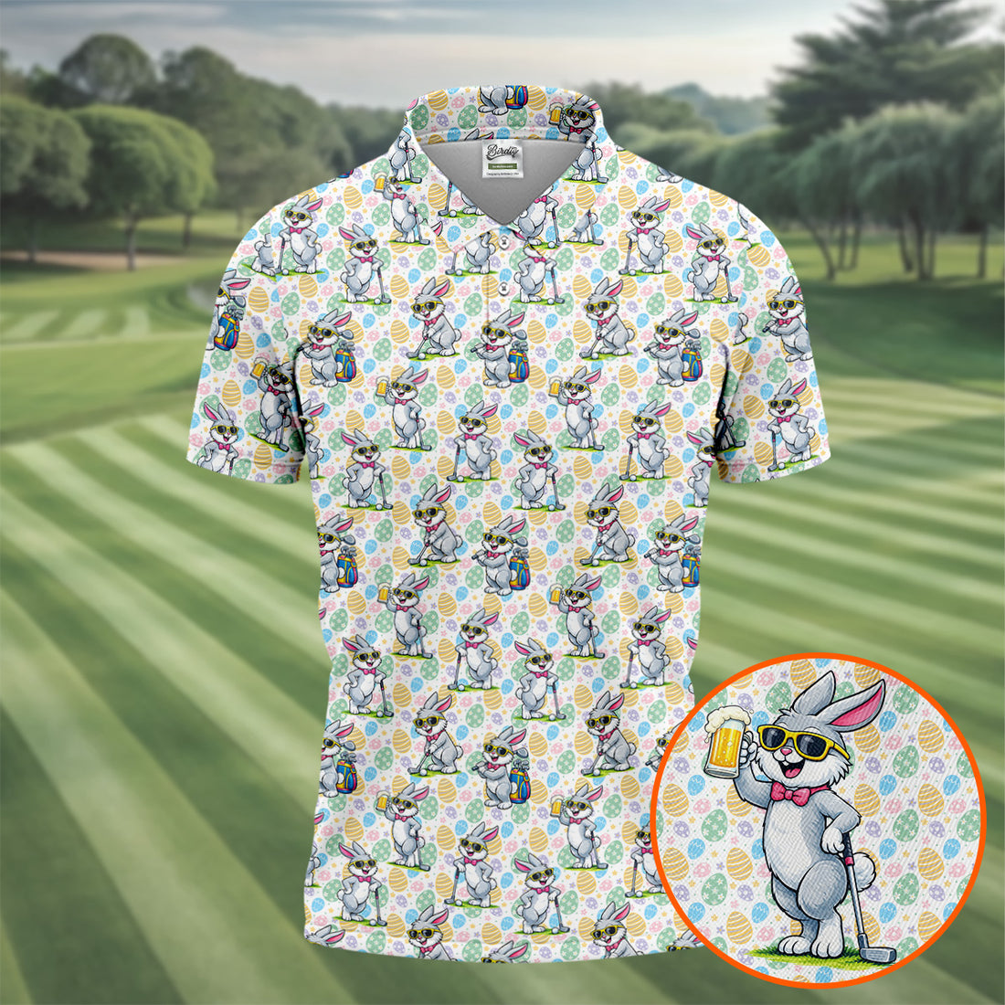 Funny Easter Bunny Golf And Beer Golf Shirts For Men, Men's Funny Golf Shirts, Polo Shirts For Men