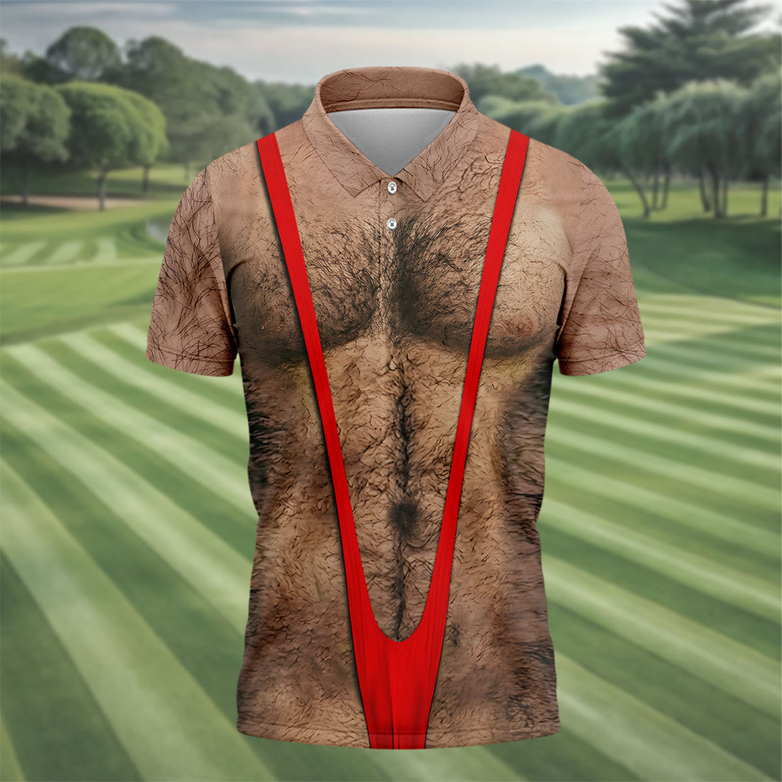 Funny Hairy Chest Red Suspender Golf Shirt, Funny Golf Shirt, Men's Golf Shirt, Polo Shirts For Men