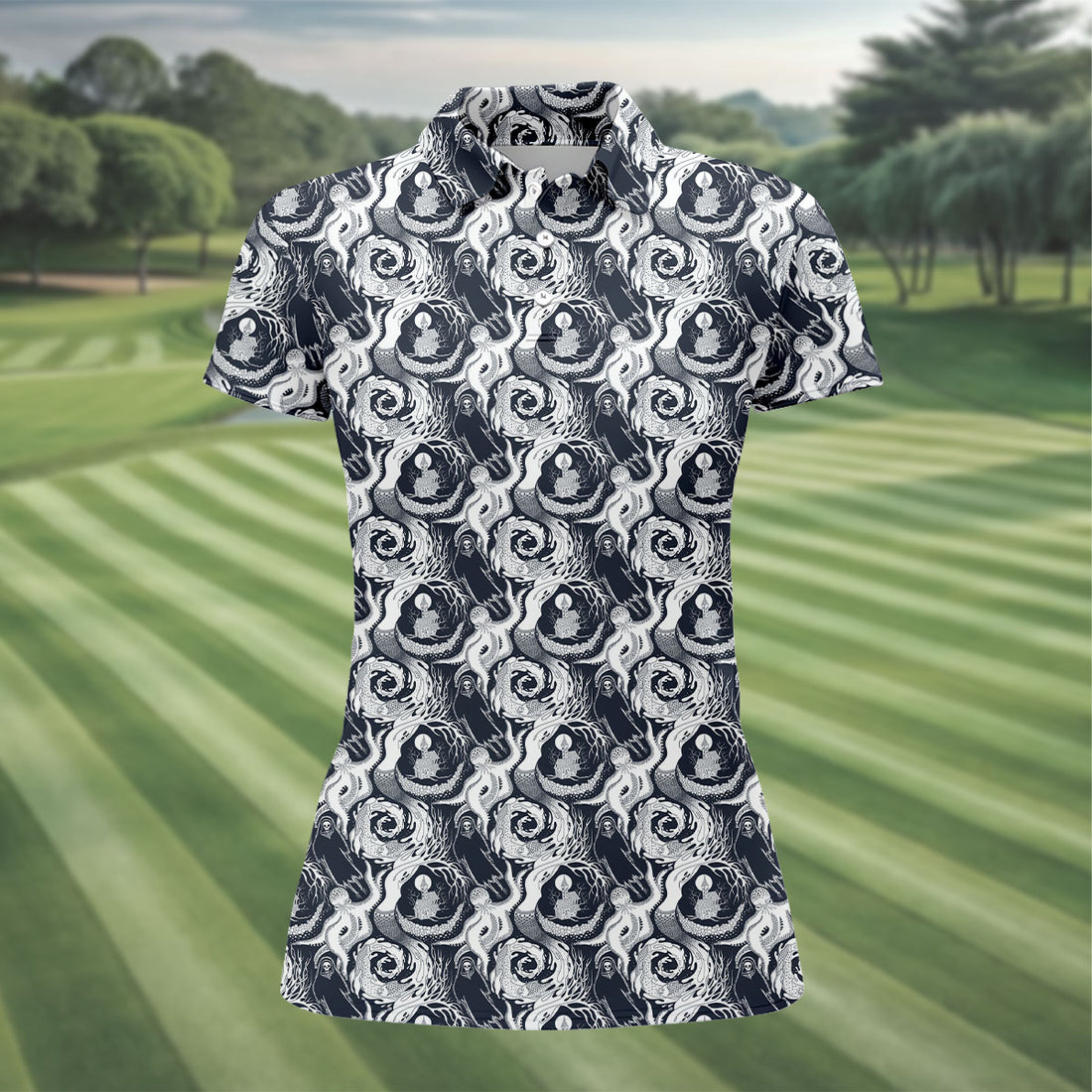 Ghostly Octopus Hawaiian Golf Shirt, Retro Golf Shirt, Halloween Golf Shirt, Women's Golf Tops