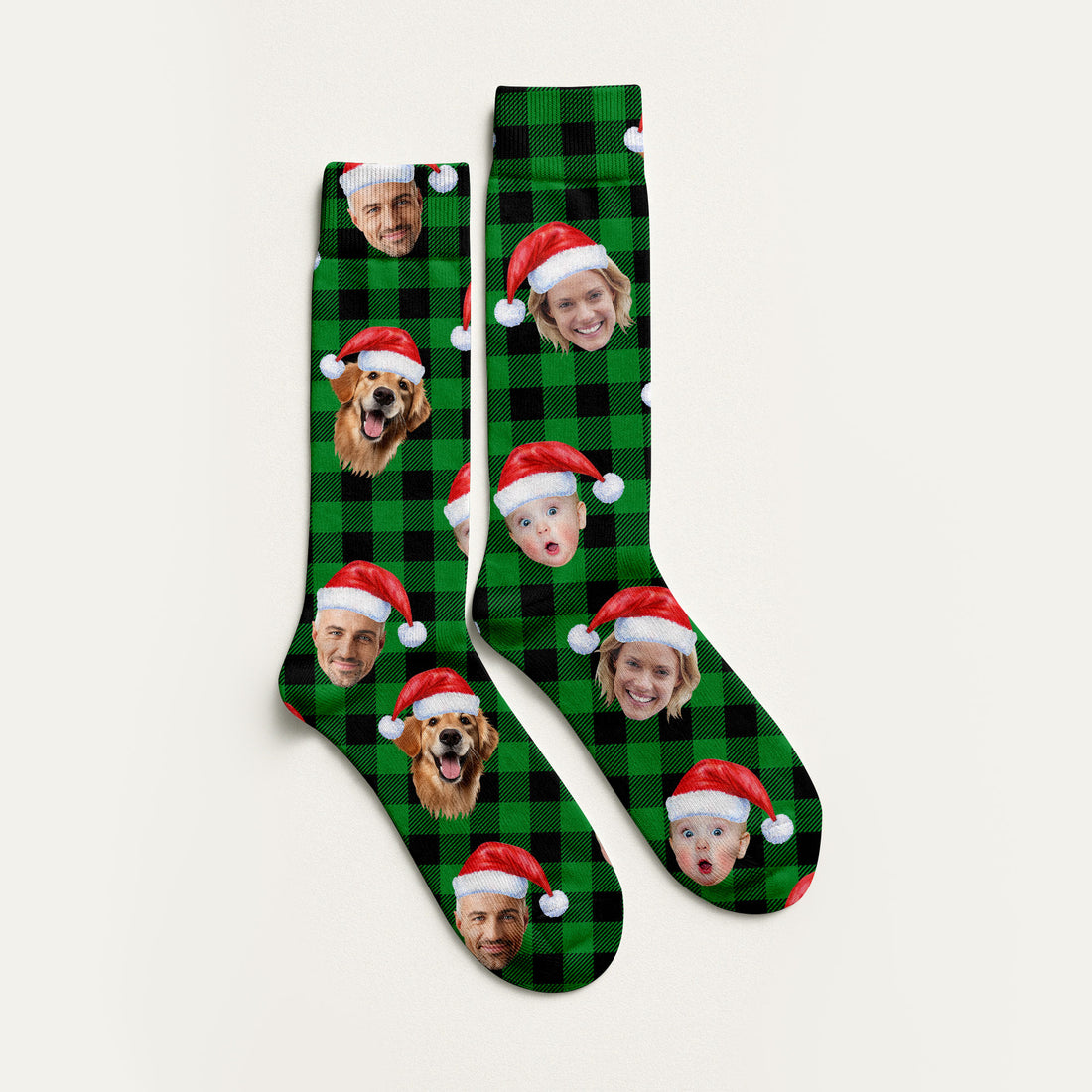 Custom Face Green Buffalo Plaid Golf Socks, Christmas Golf Gift, Custom Golf Accessories