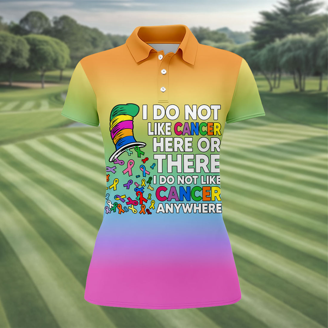 Do Not Like Cancer Anywhere Breast Cancer Polo Shirt, Ladies Golf Top, Women’s Golf Polo