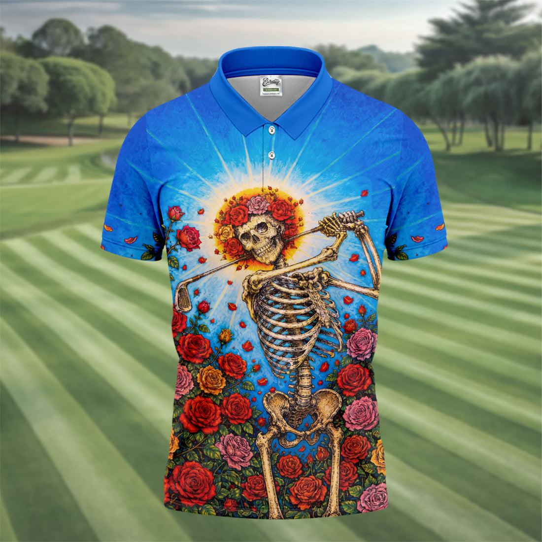 Rose Skeleton Swinging Halloween Polo Shirt, Men's Golf Shirt, Mens Golf Polo