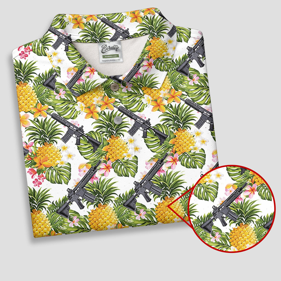 Tropical Pineapple Rifle Golf Shirt, Hawaiian Tactical Print, Women’s Golf Polo