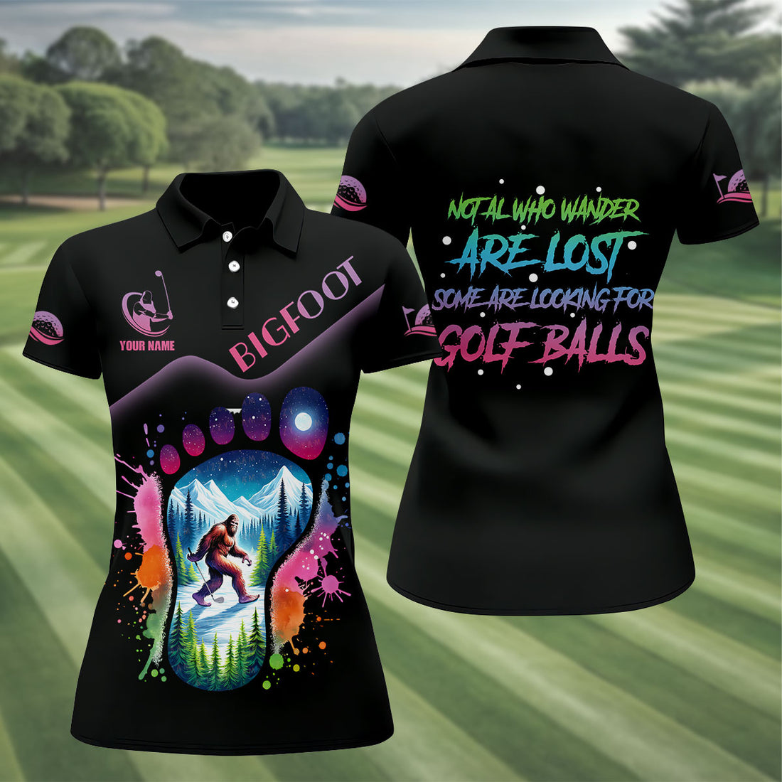 Funny Bigfoot Custom Womens Golf Polo Shirt, Ladies Golf Shirts, Golfing Apparel, Women Golf Gifts