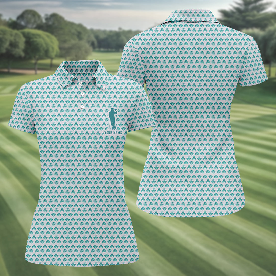 St Patrick's Day Shamrock Golf And Beer Blue And White Golf Shirt, Women's Golf Tops, Ladies Golf Polos