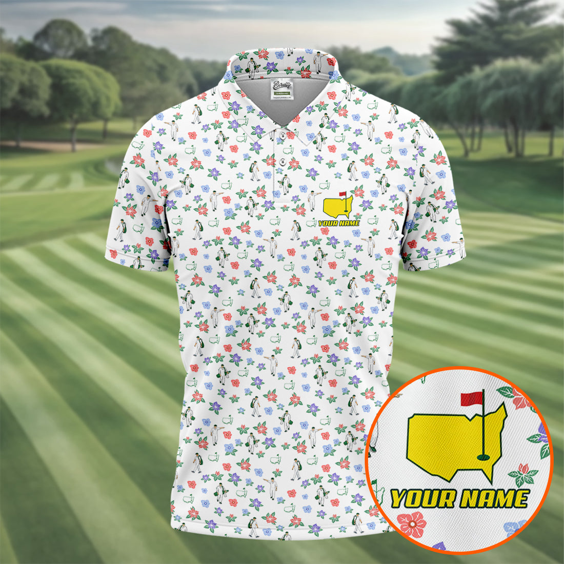 Caddie With Azalea Floral Performance Golf Shirt, Golf Tournament Golf Shirts For Men, Polo Shirts For Men