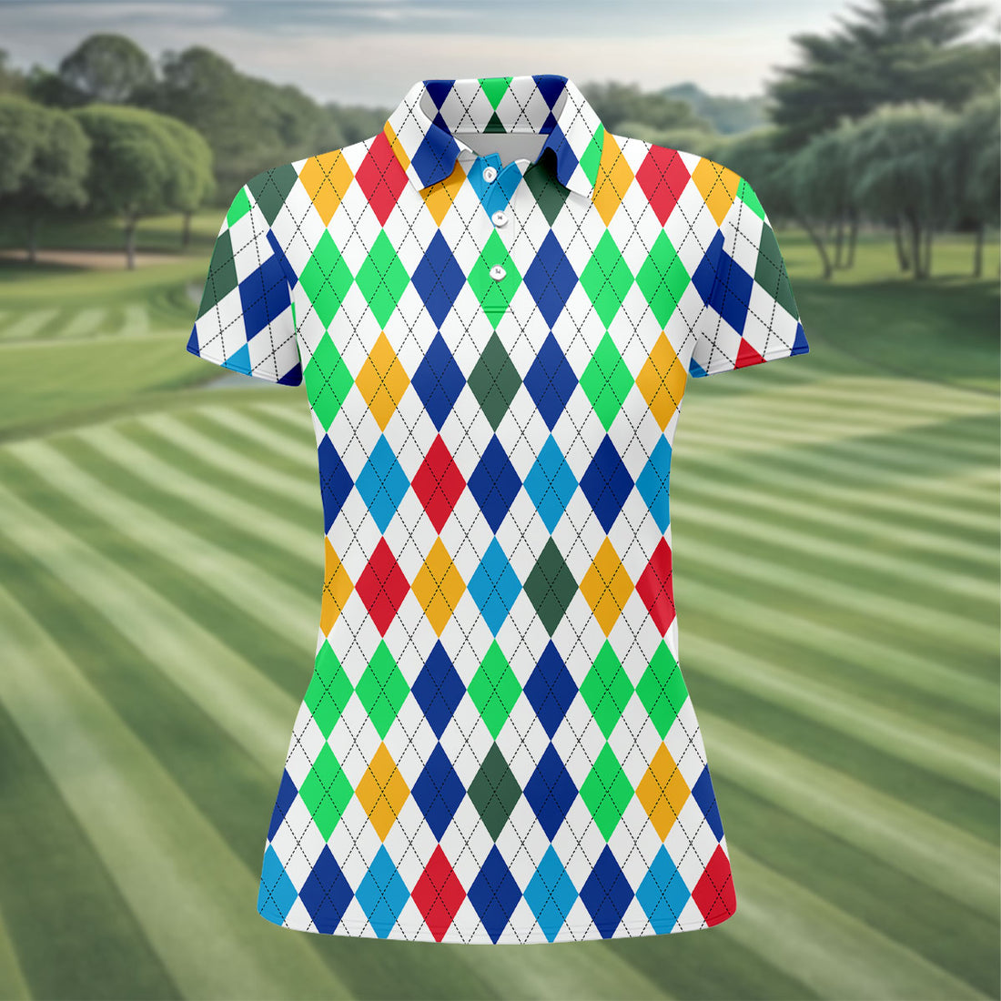Colorful Argyle Golf Shirt, Classic Diamond Pattern Polo, Polo Shirts For Men