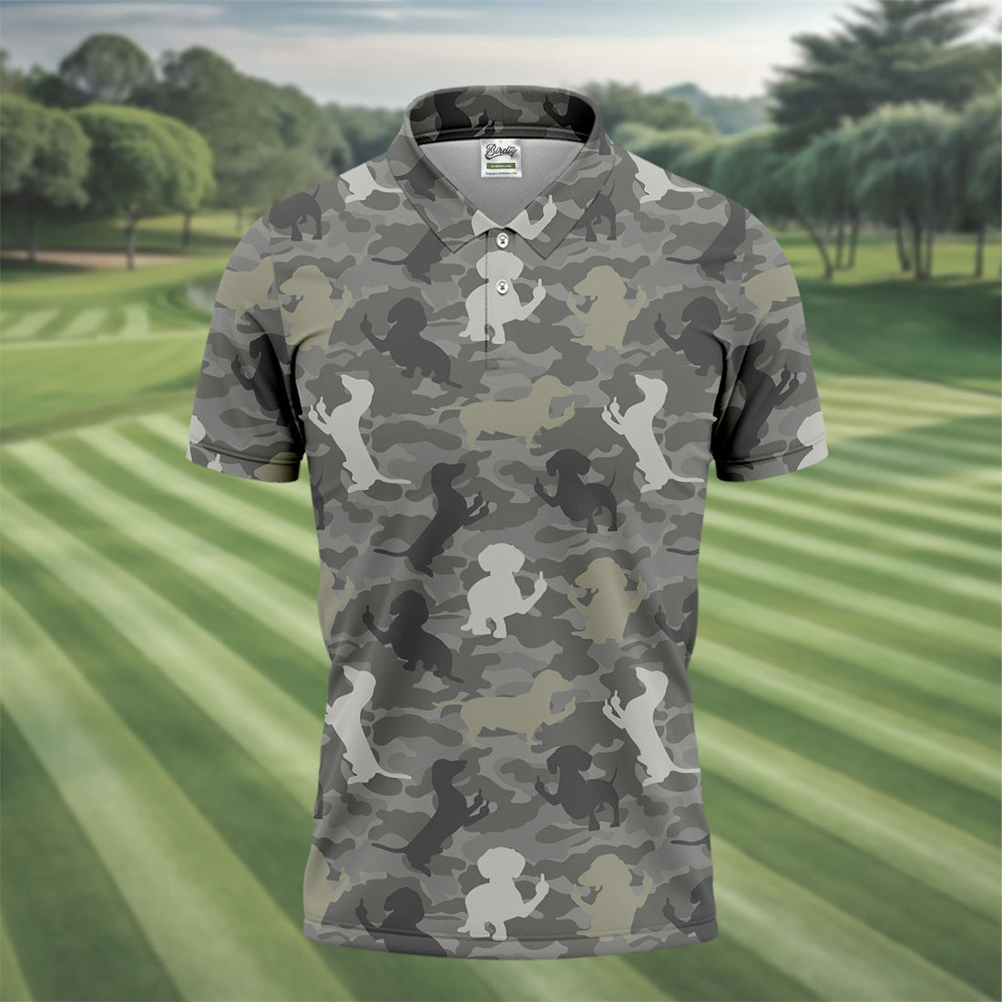Grey Camo Poodle Dog Pattern Golf Shirt, Mens Polo Shirt, Golf Shirts For Men, Performance Golf Shirt