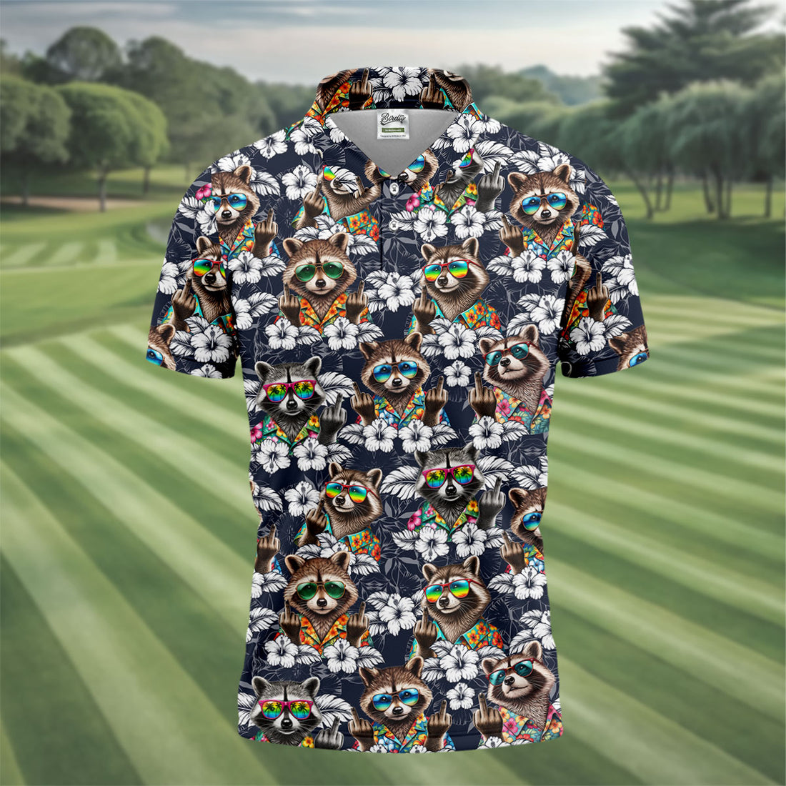Cool Raccoon Sunglasses Tropical Golf Shirt, Funny Golf Shirt, Men's Golf Shirt, Polo Shirts For Men
