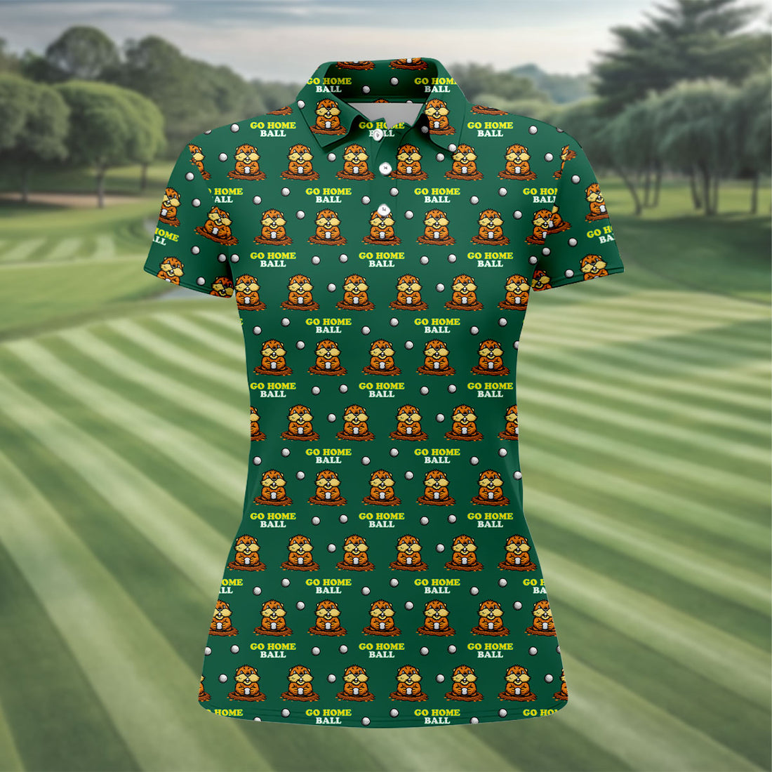 Go Home Ball Funny Groundhog Women's Golf Tops, Ladies Golf Shirts, Golf Shirt For Women