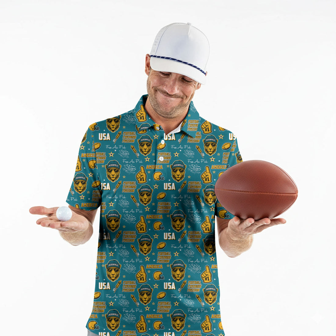 Anthropomorphic Jaguar Teal Black Gold Sport Polo, American Football League Gift Ideas For Football Fans