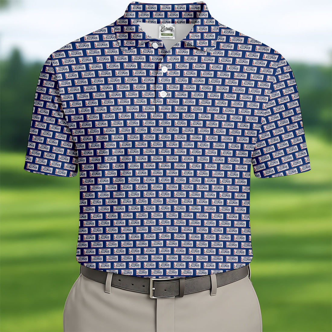 Blue New York Assman Pattern Polo Shirt, Mens Golf Polo, Hawaiian Golf Shirt, Golf Apparel For Men