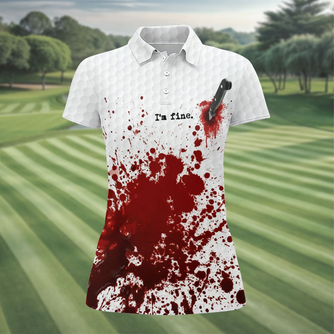 I'm Fine. Horror Character Halloween Shirt, Golf Shirts For Women, Women's Golf Apparel