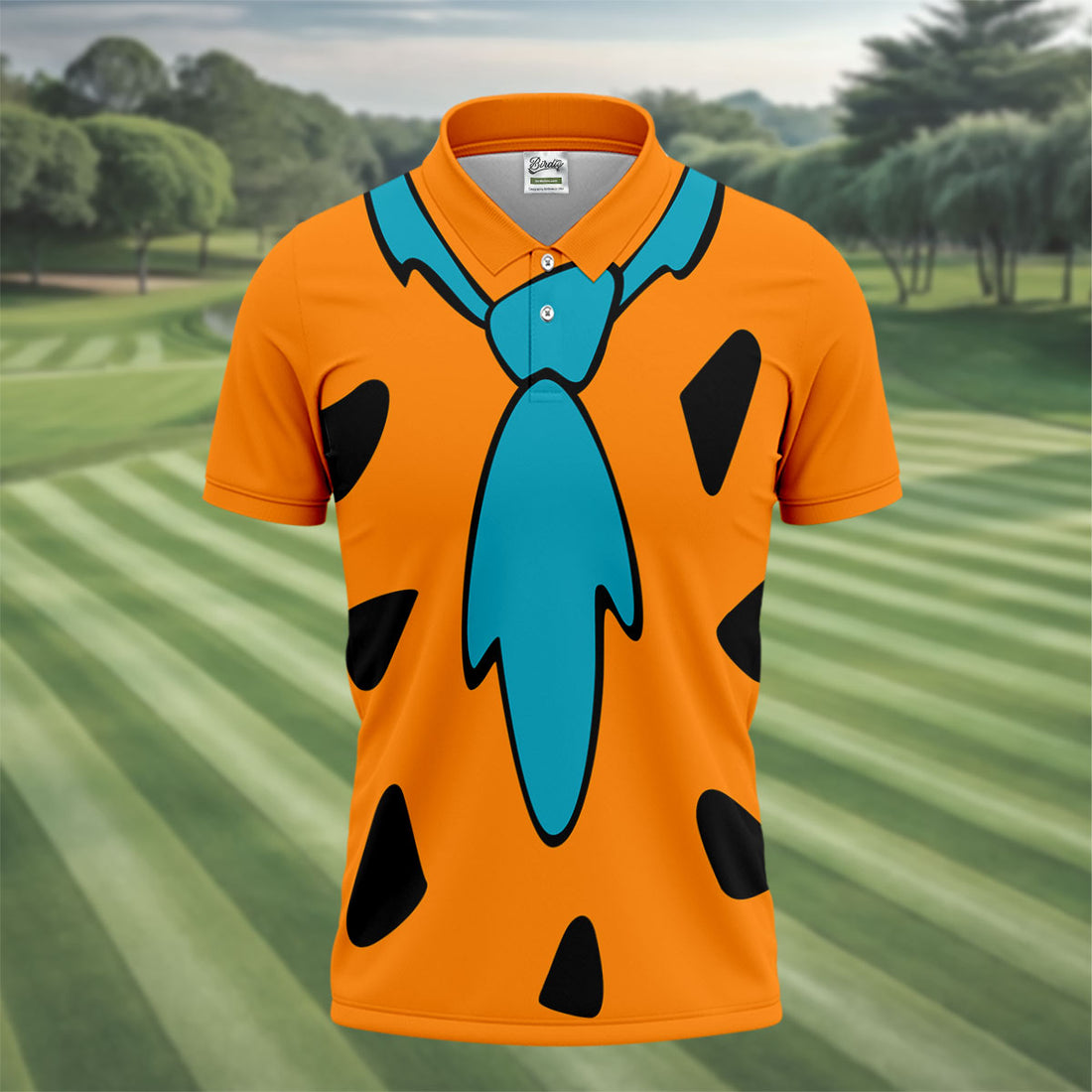 Orange Blue Stone Age Hawaiian Golf Shirt, Mens Golf Apparel, Golf Polo Shirts For Men
