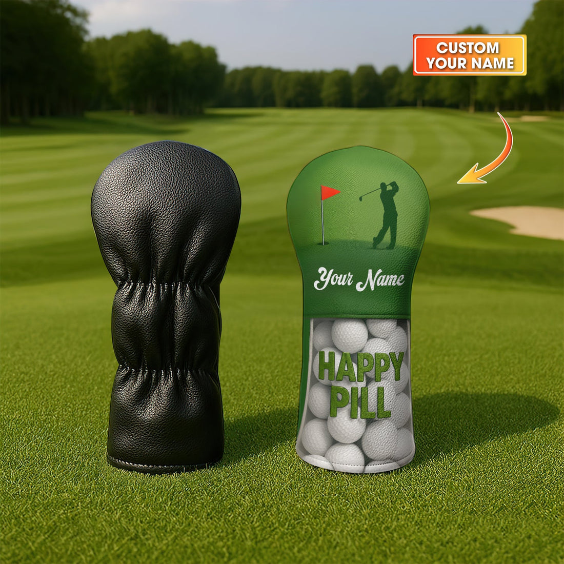 Happy Pill Golf Head Cover - Custom Golf Headcovers Gift