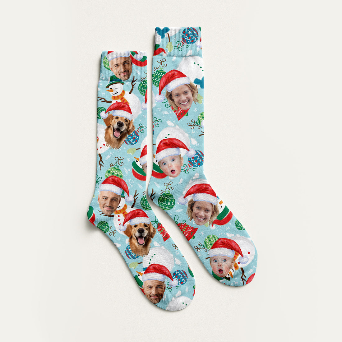 Custom Face Joyful Christmas Icy Blue Golf Socks, Christmas Golf Gift, Custom Golf Accessories
