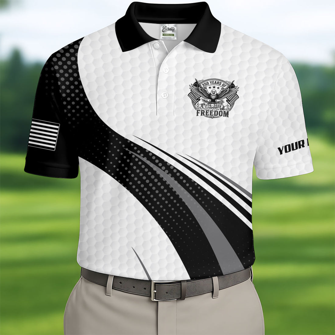 250 Years Of Freedom Black And White Patriotic Golf Shirt, 4th Of July Golf Shirts For Men