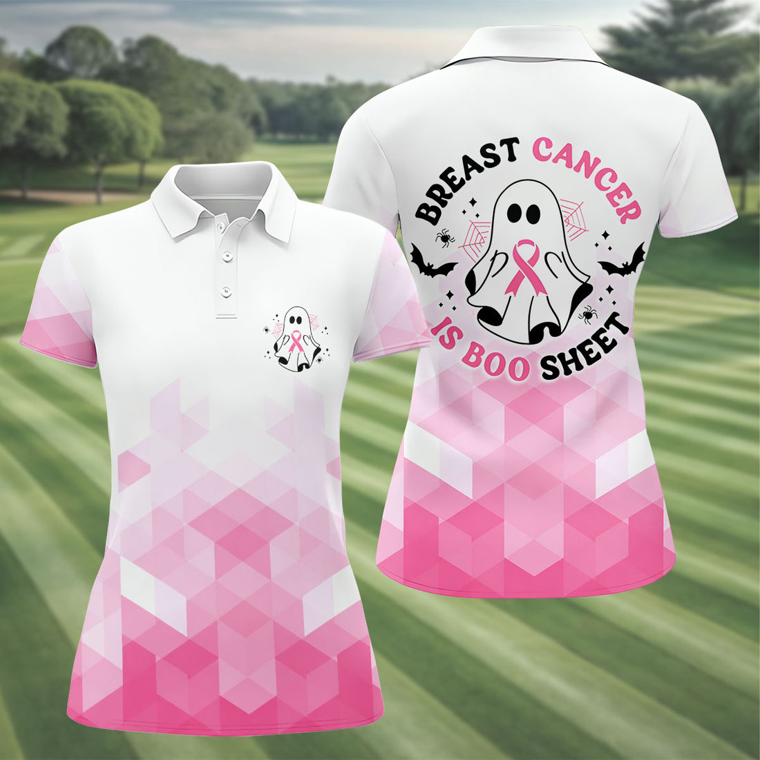 Breast Cancer Is Boo Sheet Polo Shirt, Golf Polo For Women, Printed Golf Shirt