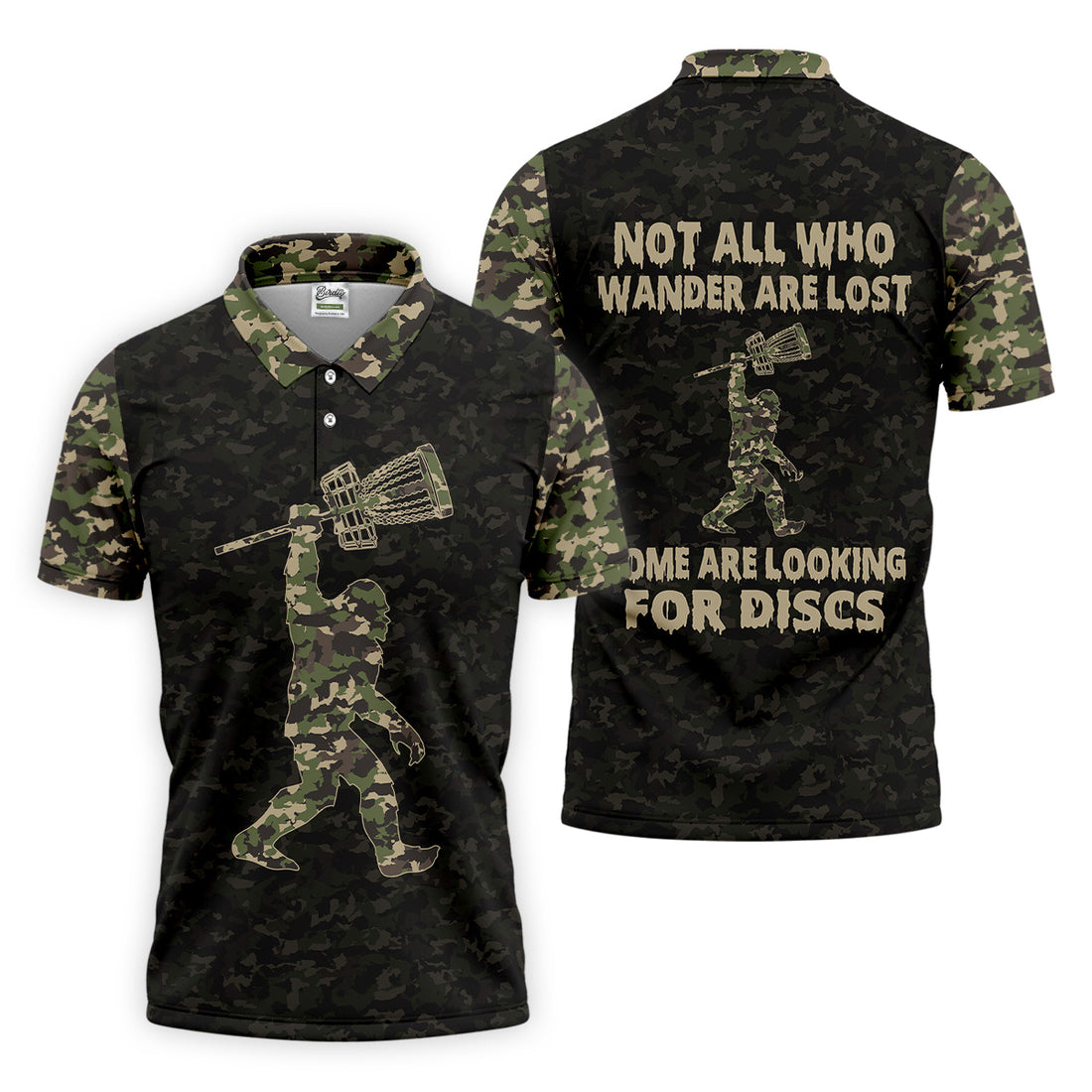 Funny Bigfoot Discs Golf Men's Golf Polo Shirt, Camo Golf Shirt, Mens Golf Shirt, Funny Golf Shirt