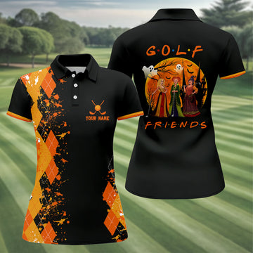 Custom Golf Friends Witch Halloween Polo Shirt, Womens Golf Tops, Ladies Golf Top
