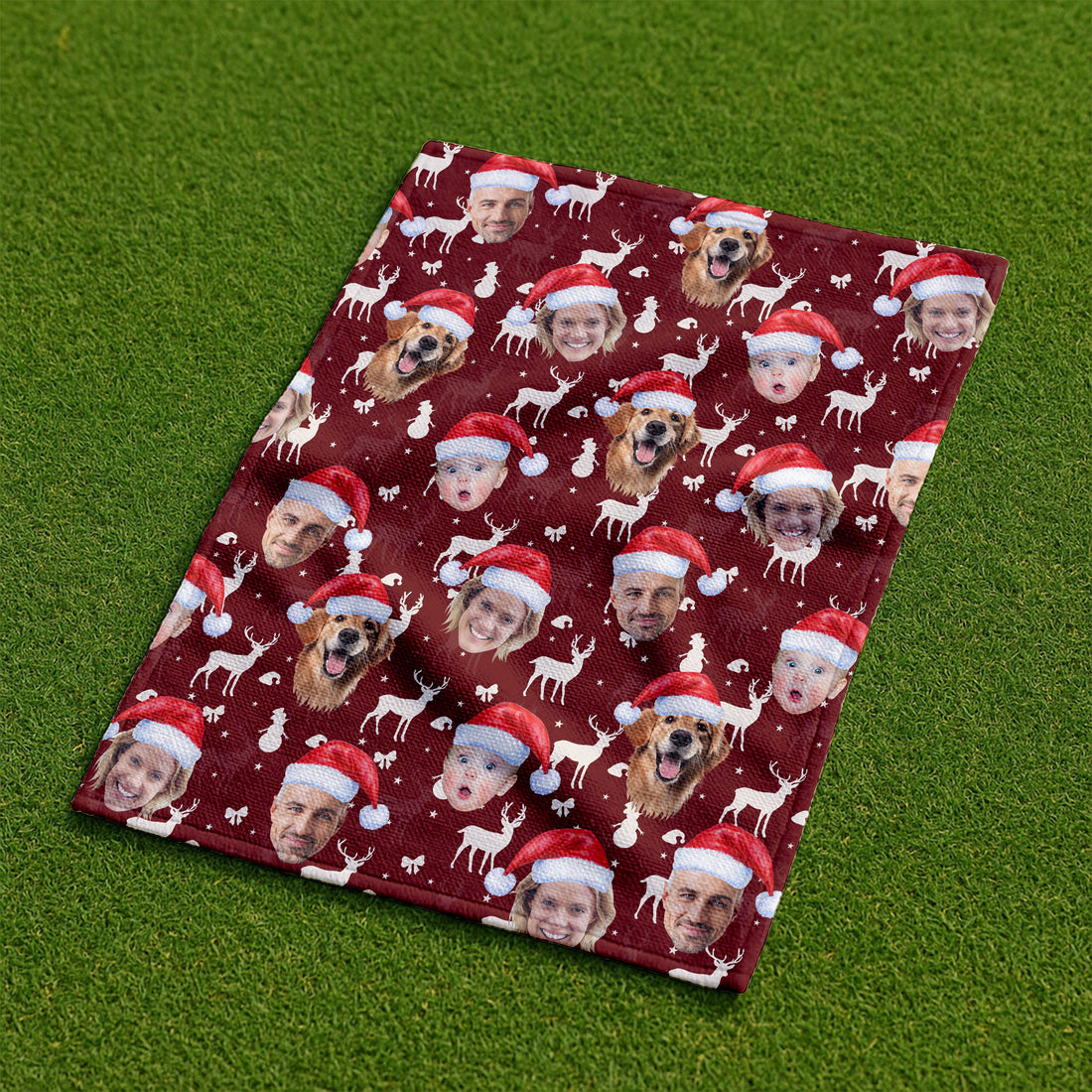 Custom Face Snow Figure Maroon Golf Towels, Christmas Golf Gift, Custom Photo Golf Accessories