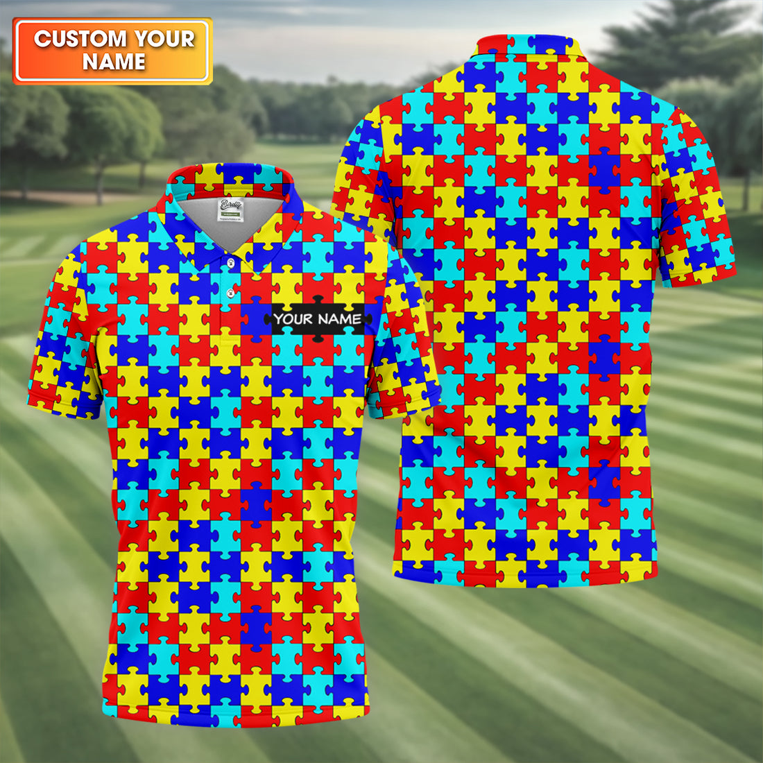 Autism Awareness Colorful Puzzle Pattern Golf Tops For Men, Polo Shirts For Men, Golf Shirts For Men
