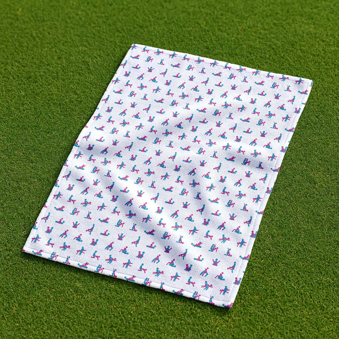 Blue And Pink Naughty Stick People White Golf Towel, Unique Gift For Golfer, Golf Accessories