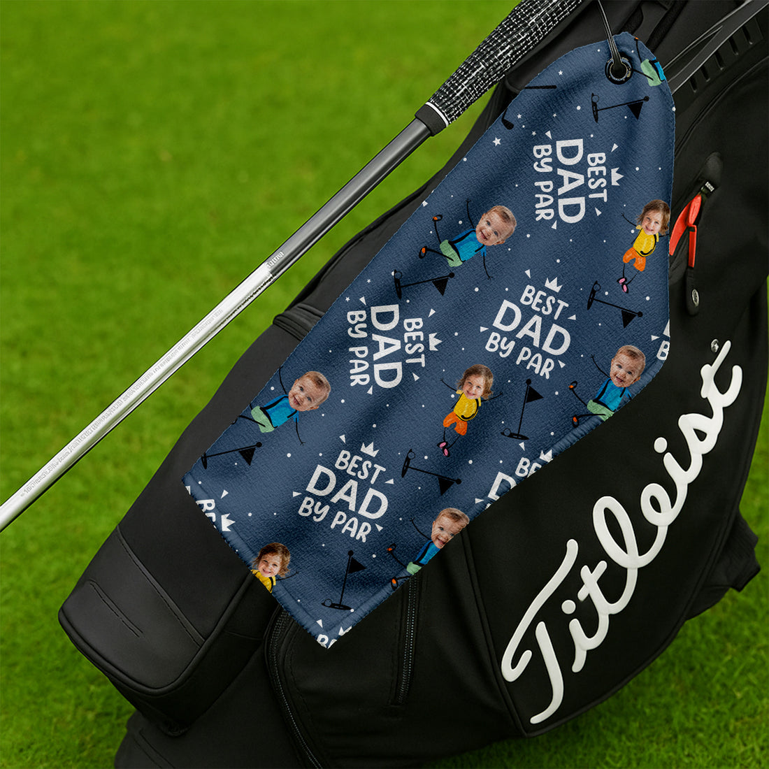 Best Dad By Par Custom Face Microfiber Waffle Small Funny Golf Towel, Golf Gifts For Dad