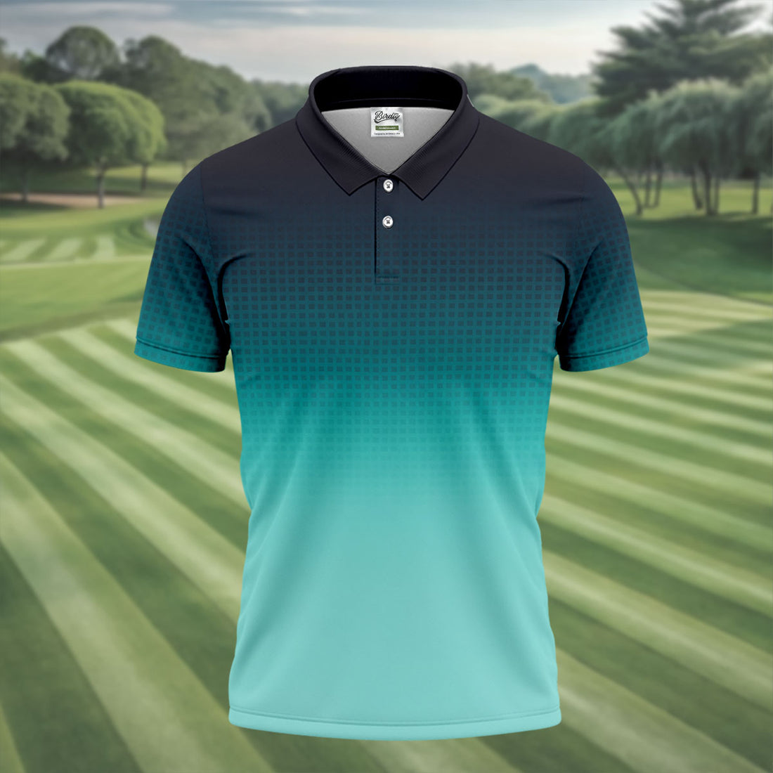 Turquoise Gradient Hawaiian Golf Shirt, Golf Tops For Men, Polo Shirts For Men