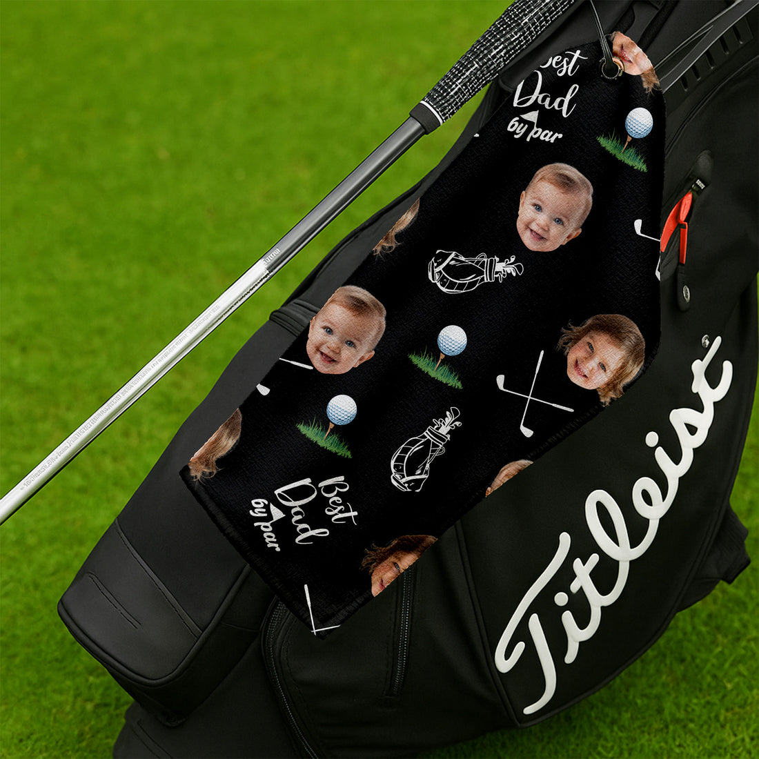 Best Dad By Par Custom Face Black Small Funny Golf Towel, Golf Gifts For Dad, Gifts For The Golfing Dad