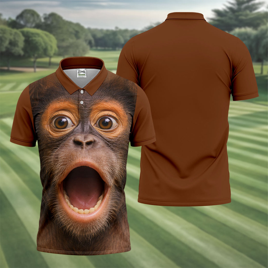 Funny Monkey Face Scream Print Hawaiian Golf Polo, Golf Tops For Men, Golfing Apparel
